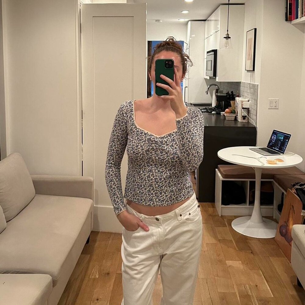 Sezane Pointelle Floral Top